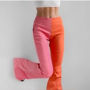 Free People Women's Pink and Orange Stretch Jeans Half By Half